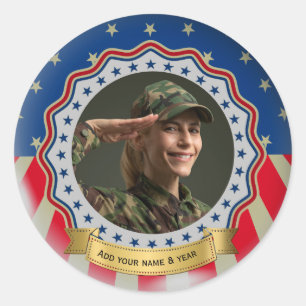 Adesivo Redondo Foto Personalizada EUA Militar - Dia do Veterano e