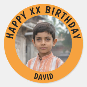 Adesivo Redondo Foto Personalizada, Nome e Idade de Aniversário