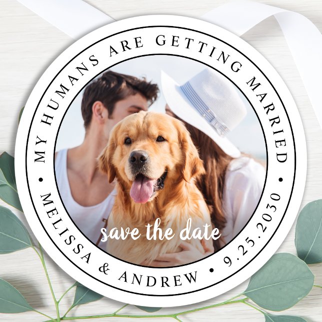 Adesivo Redondo Foto personalizada Pet Wedding Dog Foto Salvar Dat (Criador carregado)