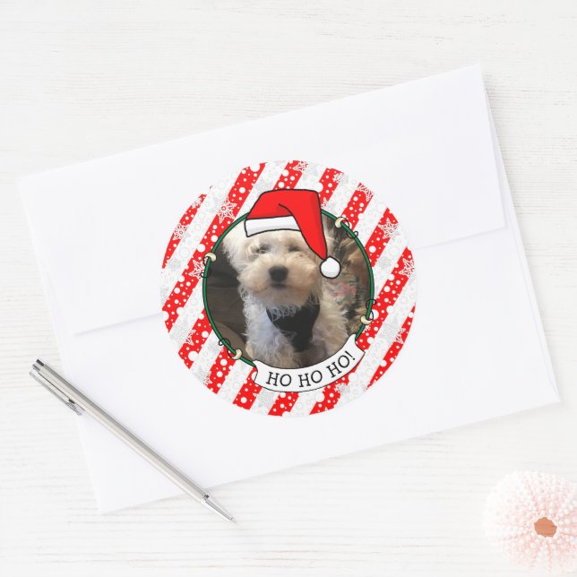 Adesivo Redondo Foto personalizada Santa Hat Pet HO HO (Envelope)