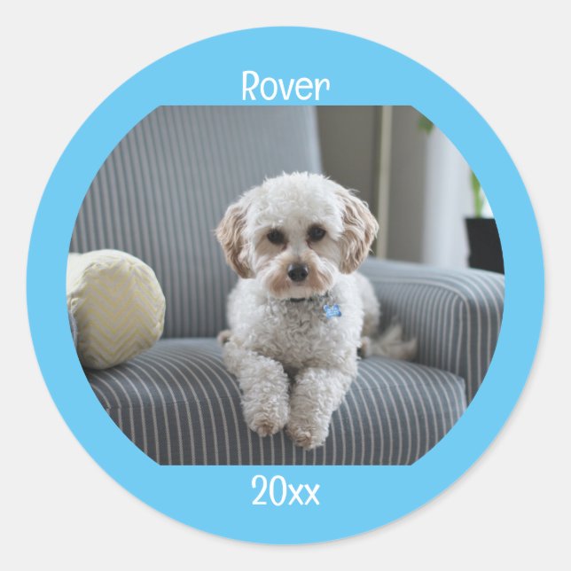 Adesivo Redondo Foto Personalizada Texto de Duas Linhas Personaliz (Frente)