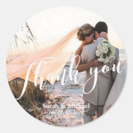 Adesivo Redondo Foto personalizável de casamento Obrigado