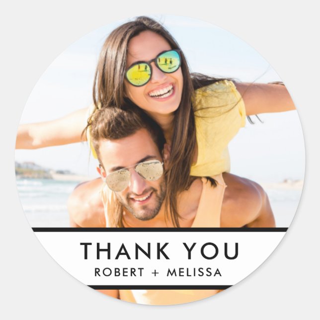 Adesivo Redondo Foto Simples De Casamento Obrigado (Frente)