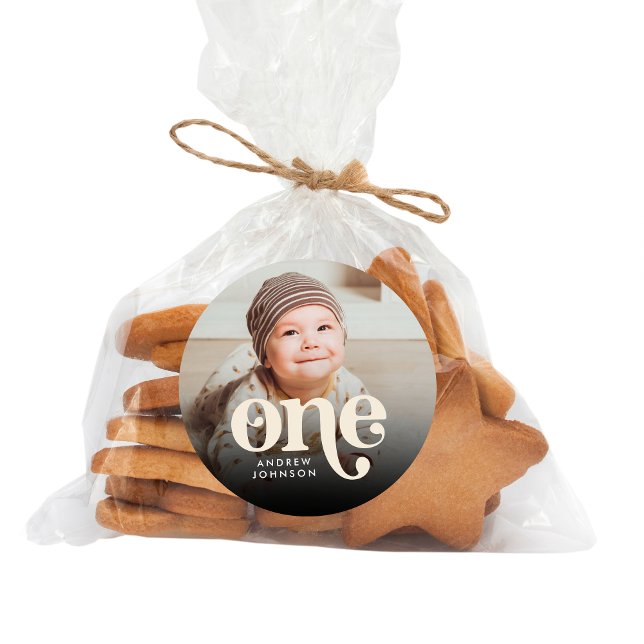 Adesivo Redondo Foto simples do primeiro aniversario de Boho minim (Criador carregado)