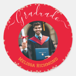 Adesivo Redondo Foto Vermelha Elegante - Espanhol Graduada