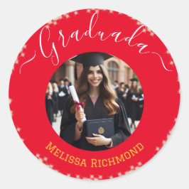 Adesivo Redondo Foto Vermelha Elegante - Espanhol Graduada