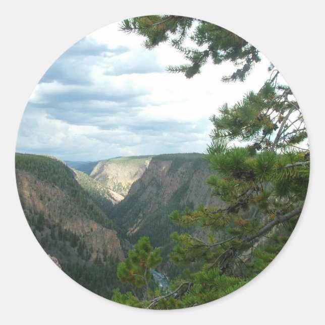 Adesivo Redondo Fotografia de Yellowstone, mostra queda de água, á (Frente)