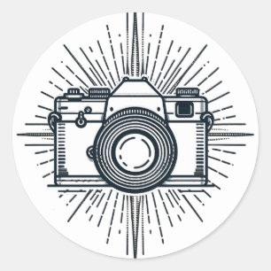 Adesivo Redondo Fotografia Fotógrafo Câmera Minimalista Vintage