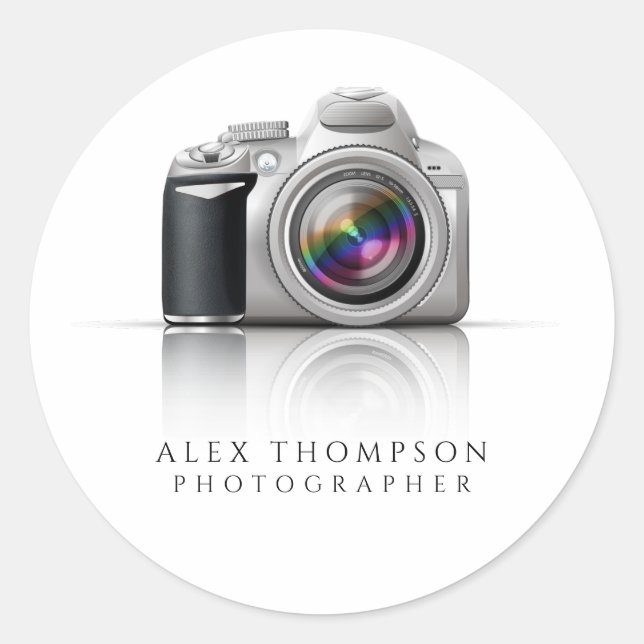 Adesivo Redondo Fotografia Profissional da Câmera SLR Digital (Frente)