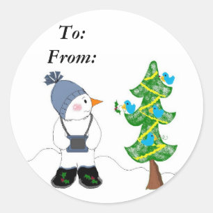 Adesivo Redondo Fotógrafo de Boneco de Neve - Gifttag