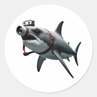 Adesivo Redondo Fotógrafo de Shark com Captura de Cabeça de Câmera
