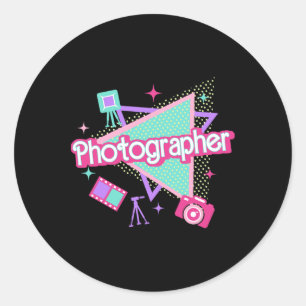 Adesivo Redondo Fotógrafo Retro Pink Fotografia Homens Mulheres Na