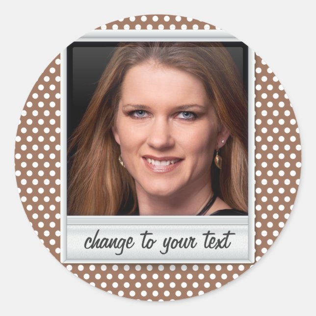 Adesivo Redondo fotograma no polkadot branco e castanho (Frente)