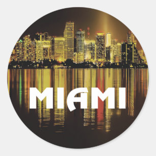 Adesivo Redondo Fotos das luzes noturnas de Miami Flórida