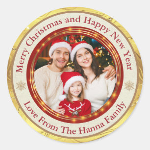 Adesivo Redondo Fotos Personalizadas de Família Feliz Natal