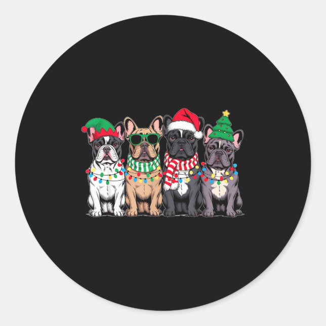 Adesivo Redondo Four French Bulldog Dogs Christmas Funny Santa Rei (Frente)