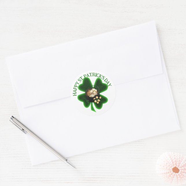 Adesivo Redondo Four Leaf Clover St. Patrick's Day (Envelope)