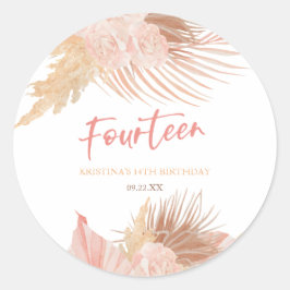 Adesivo Redondo Fourteen Boho Pink Floral 14th Birthday Party