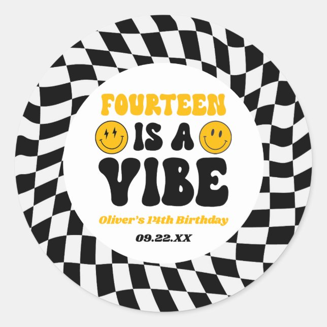 Adesivo Redondo Fourteen Is A Vibe Retro 14th Birthday Party (Frente)