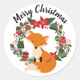 Adesivo Redondo Fox bonito com grinalda do Natal