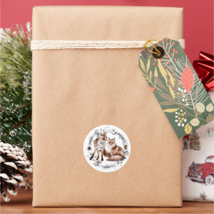 Adesivo Redondo Fox Casal Winter Wreath Natal