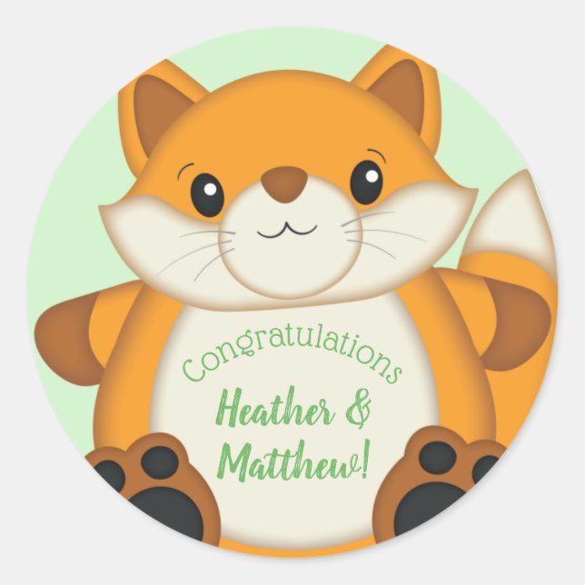 Adesivo Redondo Fox Chá de fraldas Woodland Animal (Frente)