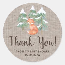 Adesivo Redondo Fox Da Floresta De Inverno Obrigado