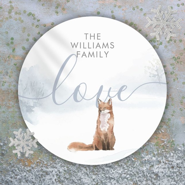 Adesivo Redondo Fox da Floresta de inverno Personalizada (Personalized Christmas Winter Woodland Fox Classic Round Sticker)
