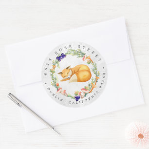 Adesivo Redondo Fox da floresta Forest Baby Return Address