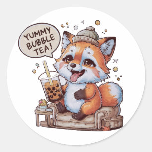 Adesivo Redondo Fox de Cartoon Adorável: Cozy, Kawaii Vibes