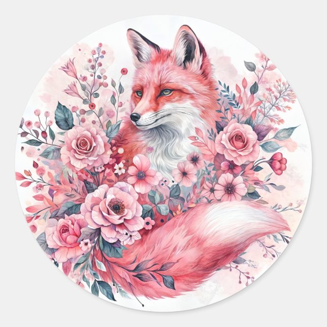 Adesivo Redondo Fox Floral Floral, Cor Rosa, (Frente)
