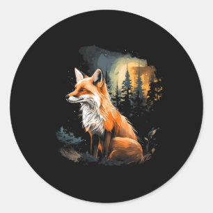 Adesivo Redondo Fox Forest Nature Lover Montanhas Caminhando Campa