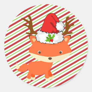 Adesivo Redondo Fox que veste Natal do chapéu do papai noel da