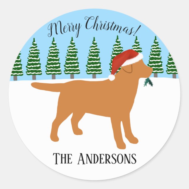 Adesivo Redondo Fox Red Labrador Santa Hat (Frente)