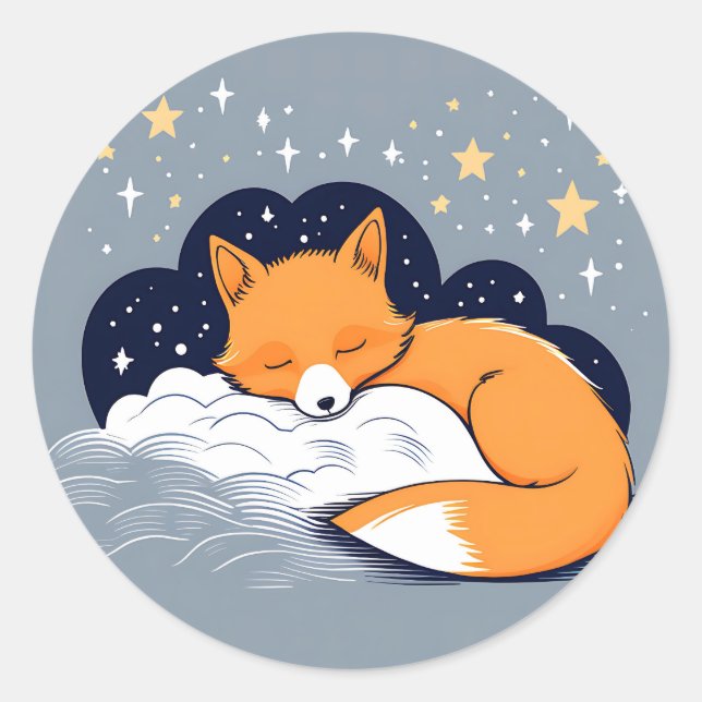 Adesivo Redondo Fox Starry Night Sonolento (Frente)