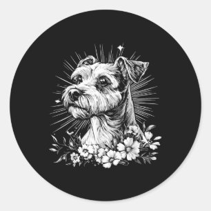 Adesivo Redondo Fox Terrier Dog Lover Estilo Retro Tatuagem