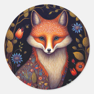 Adesivo Redondo Fox Woodland Fantasy Art