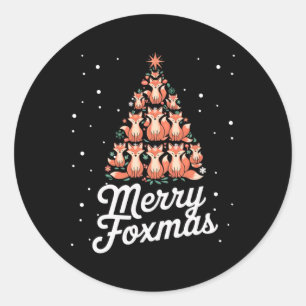Adesivo Redondo Fox Xmas Tree Foxes Feliz de Árvore de Natal Foxma