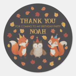 Adesivo Redondo Foxes and Owl Woodland Fall Kids Birthday Sticker