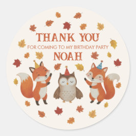 Adesivo Redondo Foxes and Owl Woodland Fall Kids Birthday Sticker