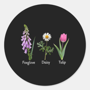 Adesivo Redondo Foxglove Daisy Tulip Floral