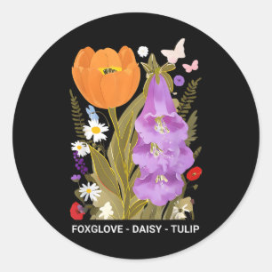 Adesivo Redondo Foxglove Daisy Tulip Floral
