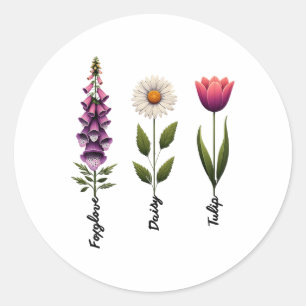 Adesivo Redondo Foxglove Daisy Tulip Floral