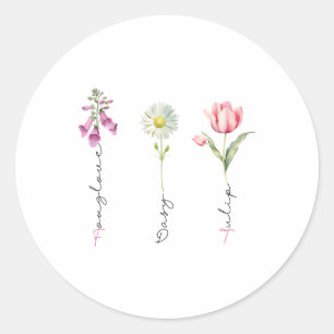 Adesivo Redondo Foxglove Daisy Tulip Floral Engraçado Político