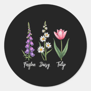 Adesivo Redondo Foxglove Daisy Tulip Floral Girl Mãe Design Flor