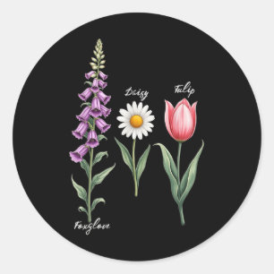 Adesivo Redondo Foxglove Daisy Tulip Flower Design Floral Girl Mãe