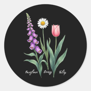 Adesivo Redondo Foxglove Daisy Tulip Flower Design Floral Girl Mãe