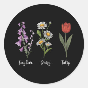 Adesivo Redondo Foxglove Daisy Tulip Tulip Flower Girl Mãe