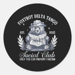 Adesivo Redondo Foxtrot Delta Tango Social Club Proteja Nossa Naçã