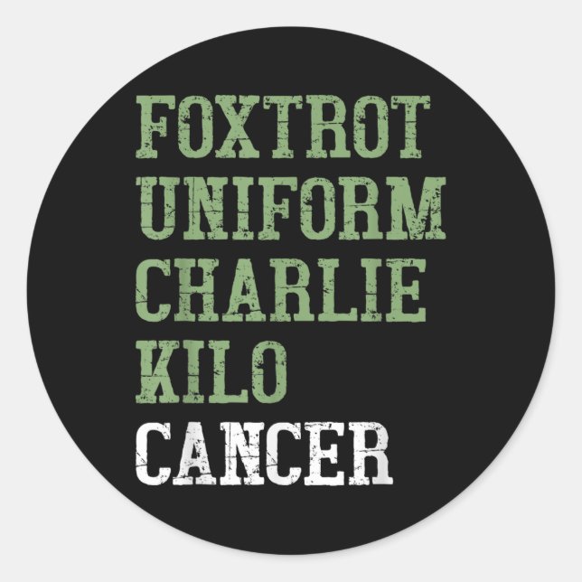 Adesivo Redondo Foxtrot Uniform Charlie Kilo - Para Cancer Pulmona (Frente)